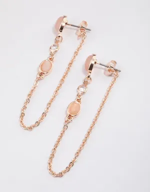 Rose Gold Chain Thread Through Rose Quartz Earrings