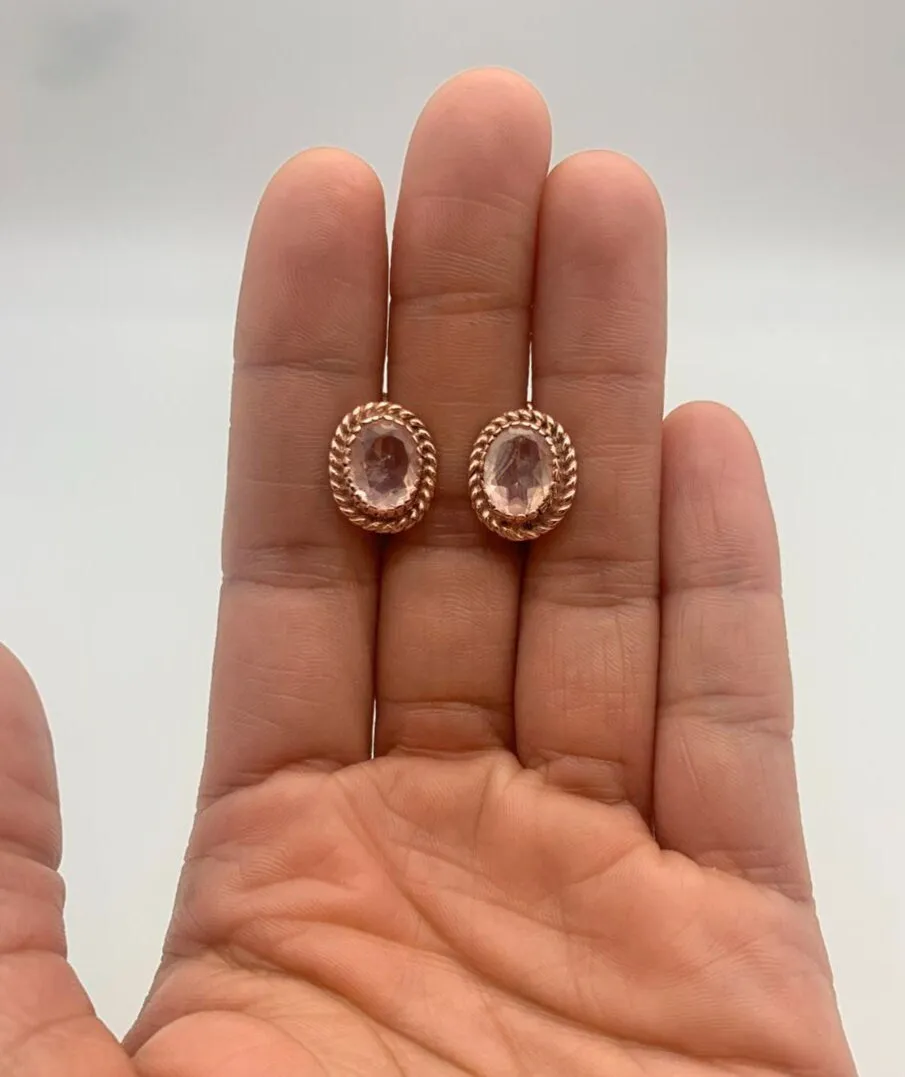 Rose Quartz Earrings, Natural Rose Quartz Studs, Vintage Rose Gold Earrings