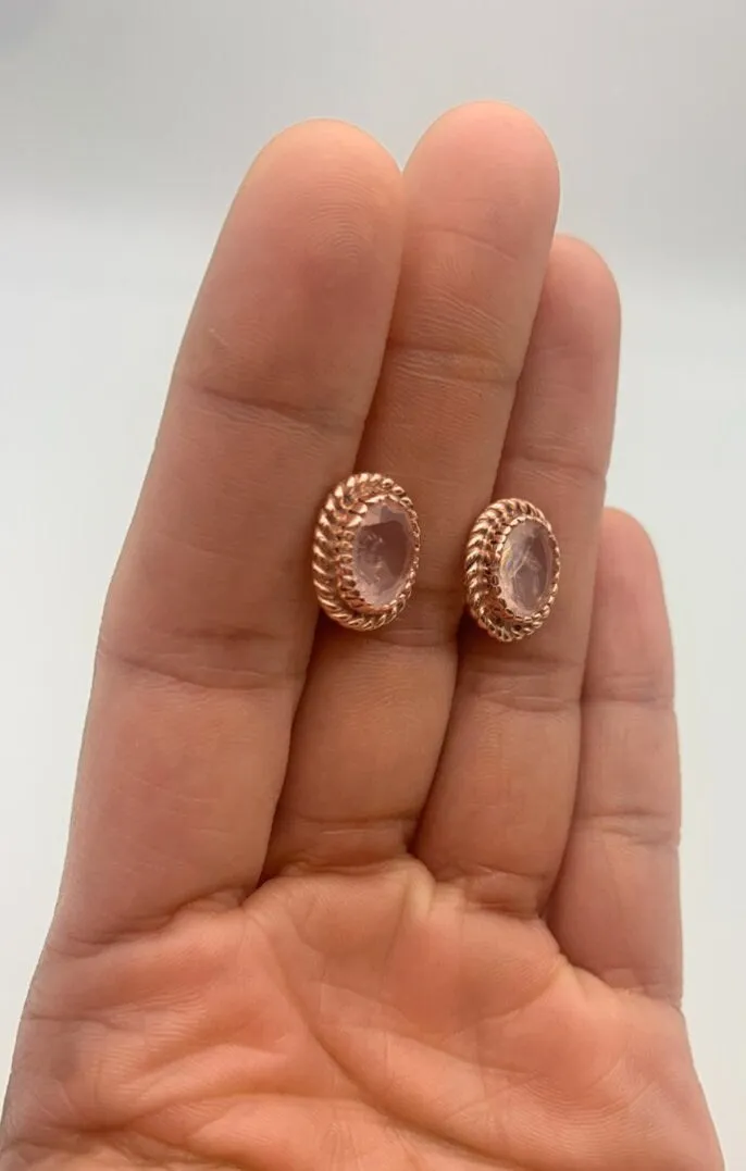 Rose Quartz Earrings, Natural Rose Quartz Studs, Vintage Rose Gold Earrings