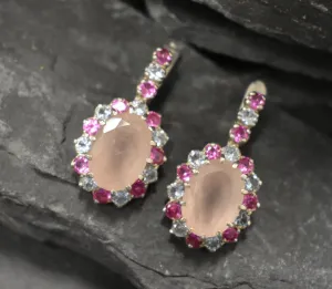 Rose Quartz Earrings - Pink Victorian Earrings - Statement Rose Quartz Earrings