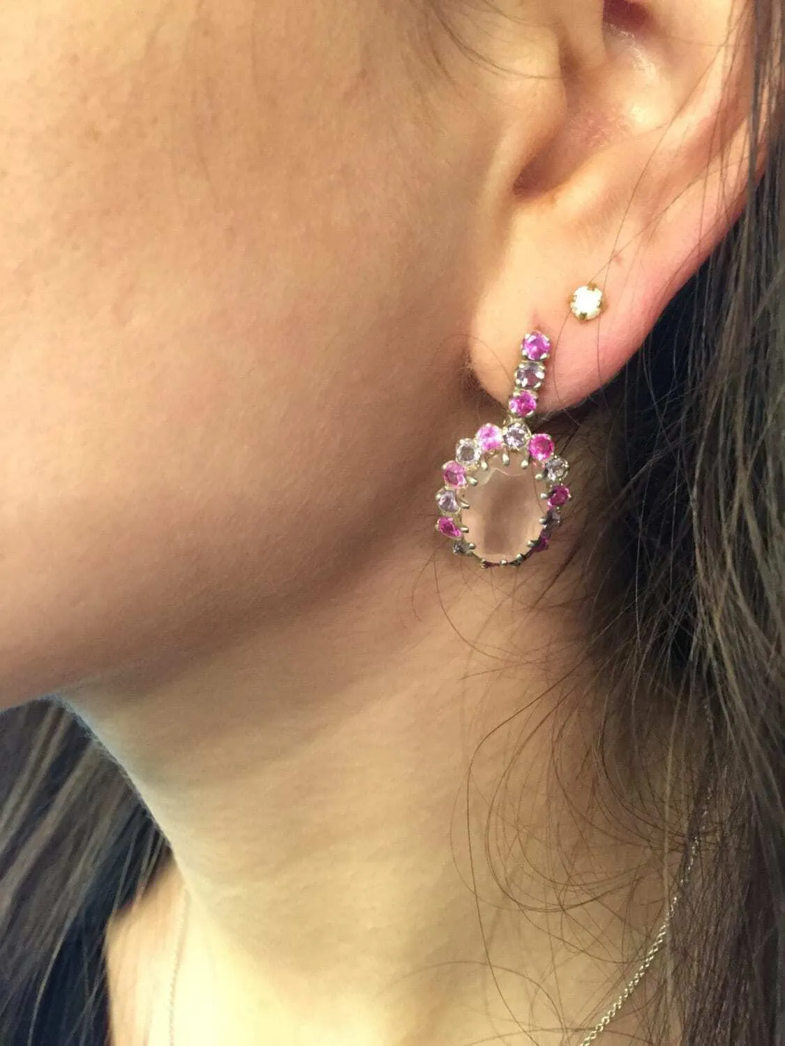 Rose Quartz Earrings - Pink Victorian Earrings - Statement Rose Quartz Earrings