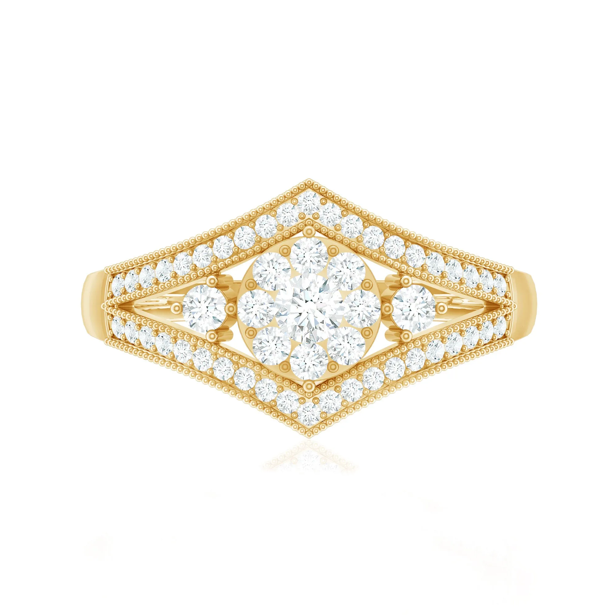 Round Diamond Vintage Bridal Ring with Diamond Accent