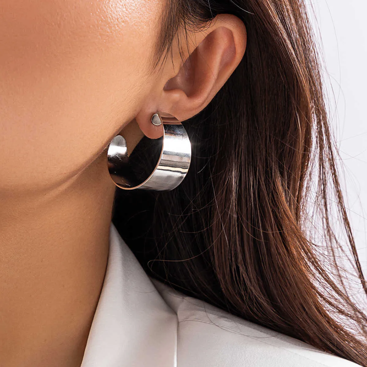 Silver Round Hoop Earrings for Women