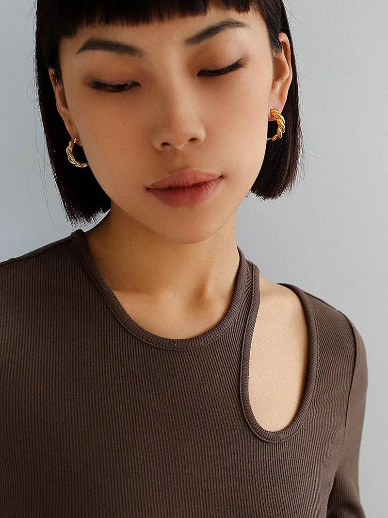 Simple Fried Dough Twists Hoop Earrings