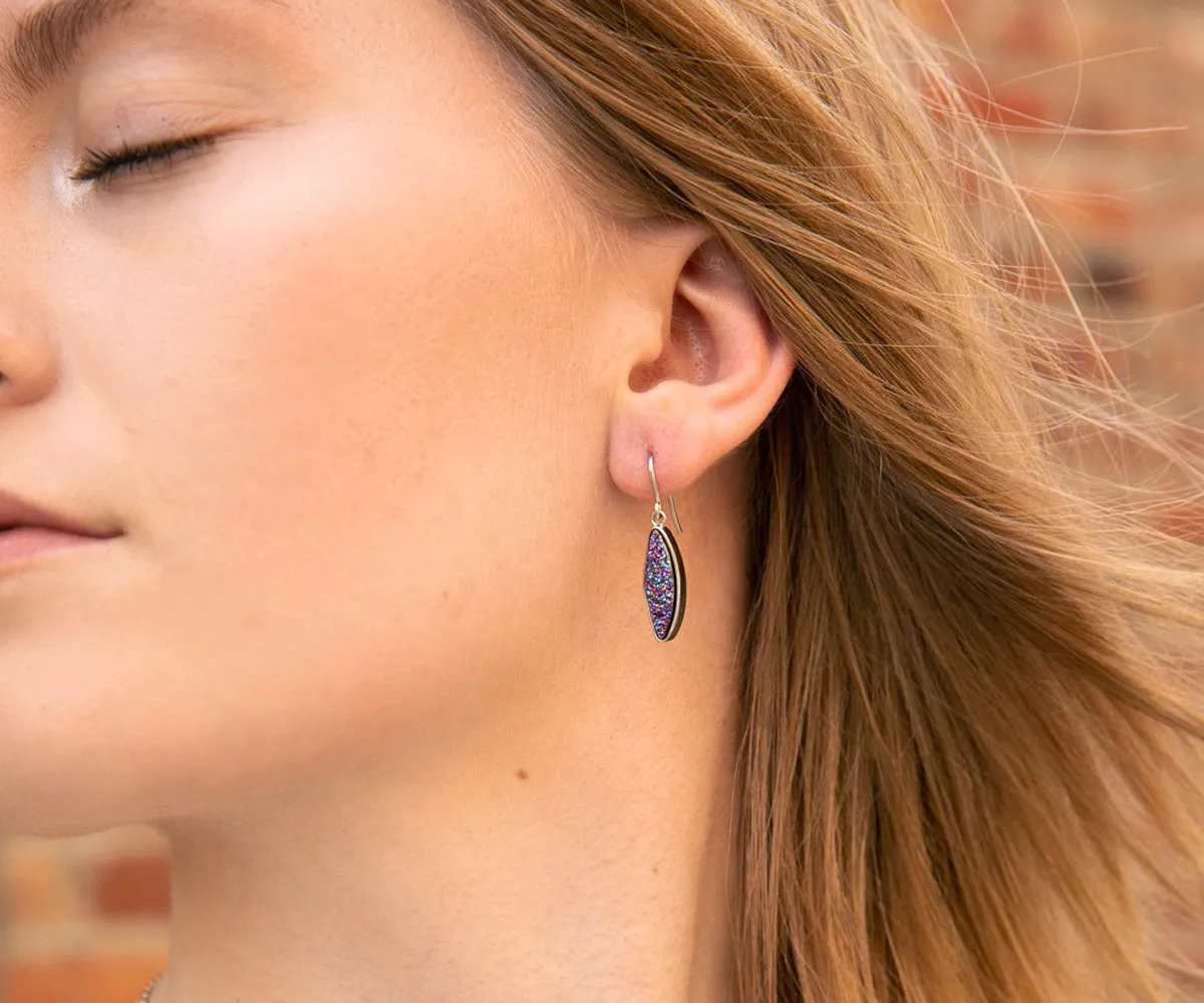 Small Marquise Purple Rainbow Druzy Earrings