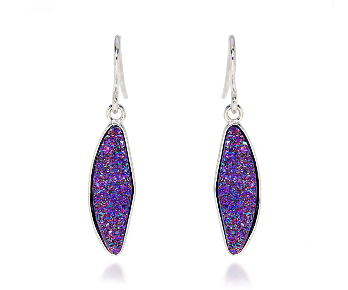 Small Marquise Purple Rainbow Druzy Earrings