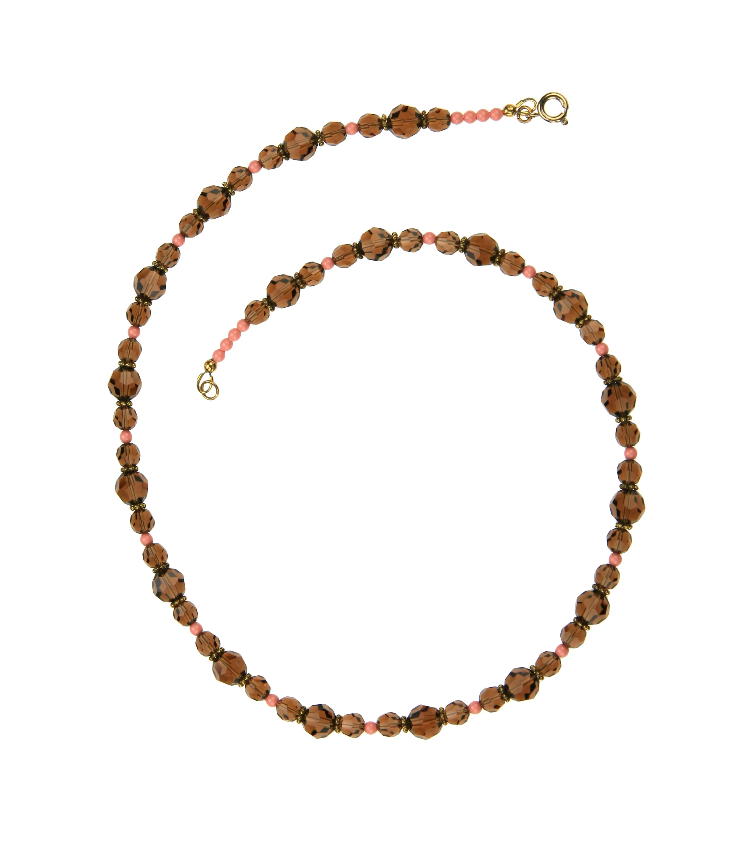 Smoked Topaz and Pink Coral Gold Necklace