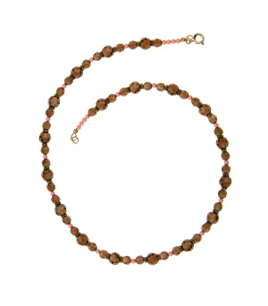 Smoked Topaz and Pink Coral Gold Necklace
