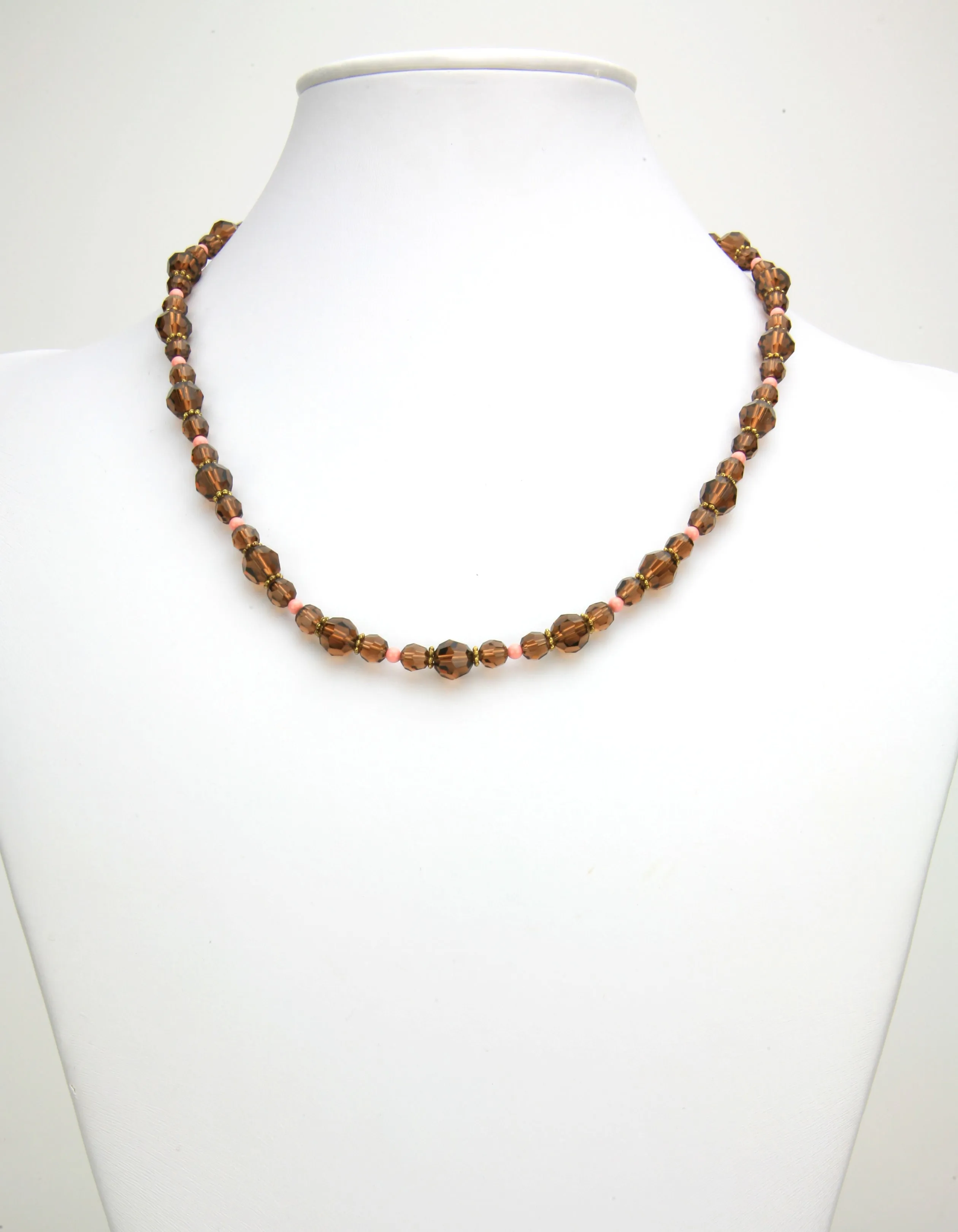 Smoked Topaz and Pink Coral Gold Necklace