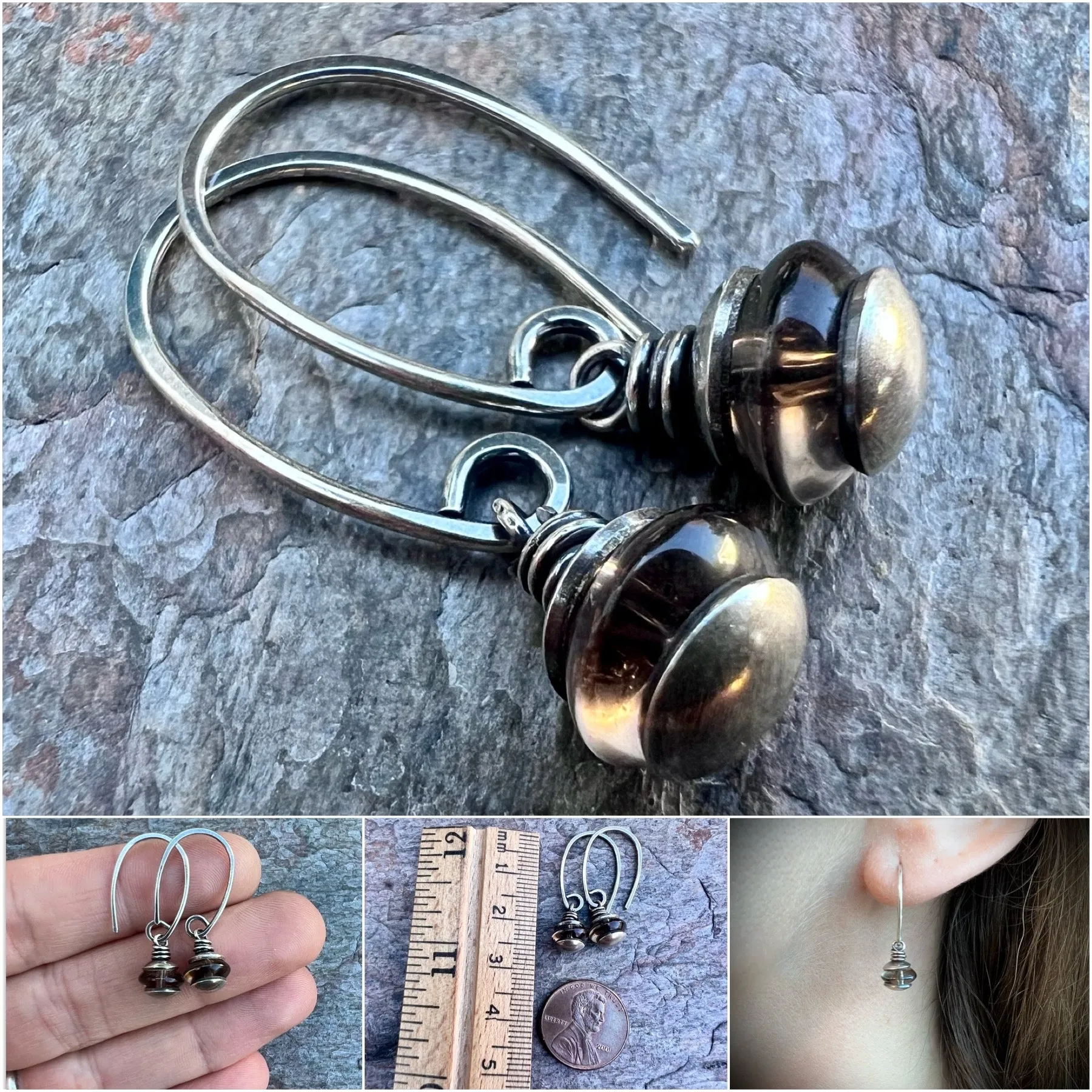 Smoky Quartz Sterling Silver Earrings - Genuine Smoky Quartz Dangles on Handmade Sterling Silver Earwires