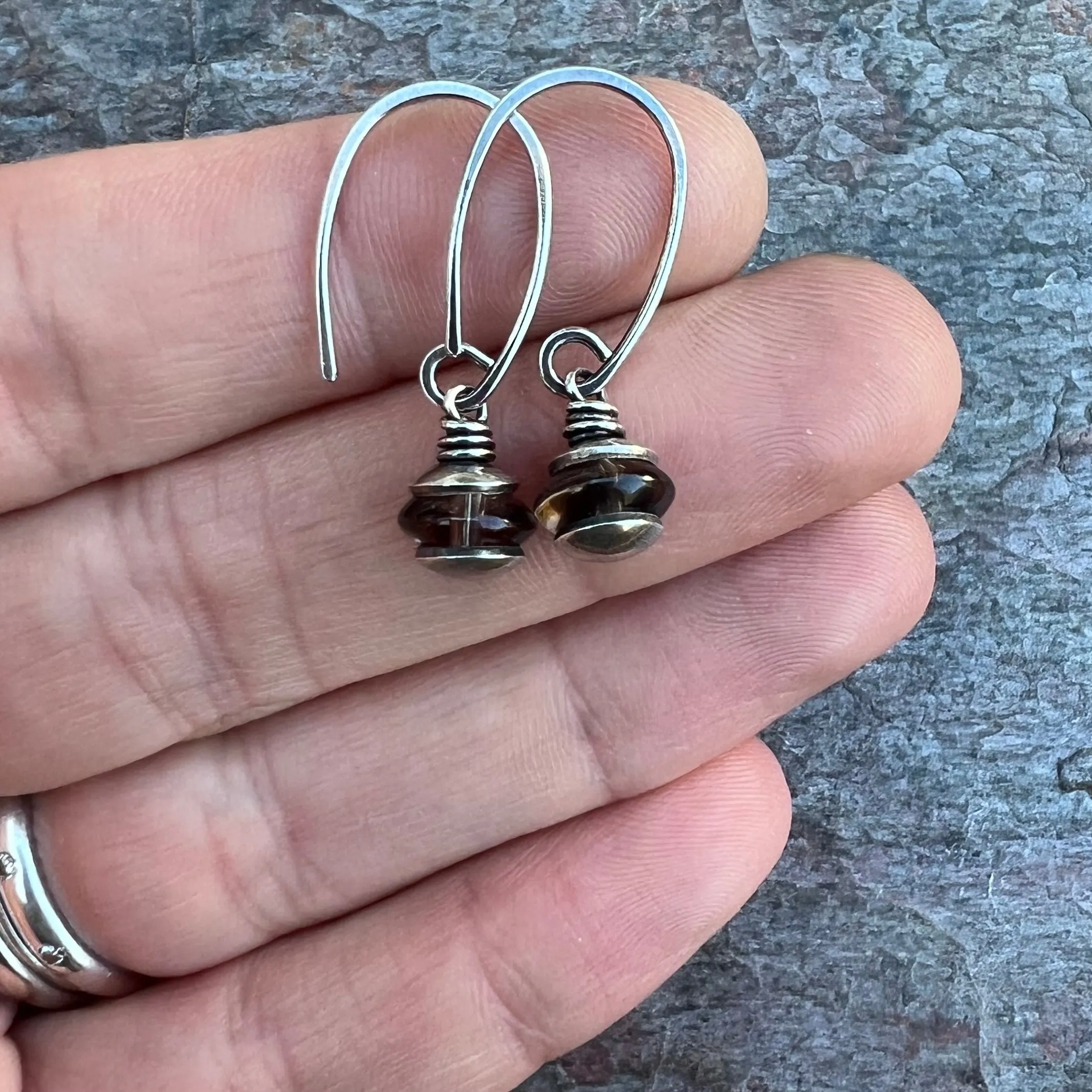 Smoky Quartz Sterling Silver Earrings - Genuine Smoky Quartz Dangles on Handmade Sterling Silver Earwires