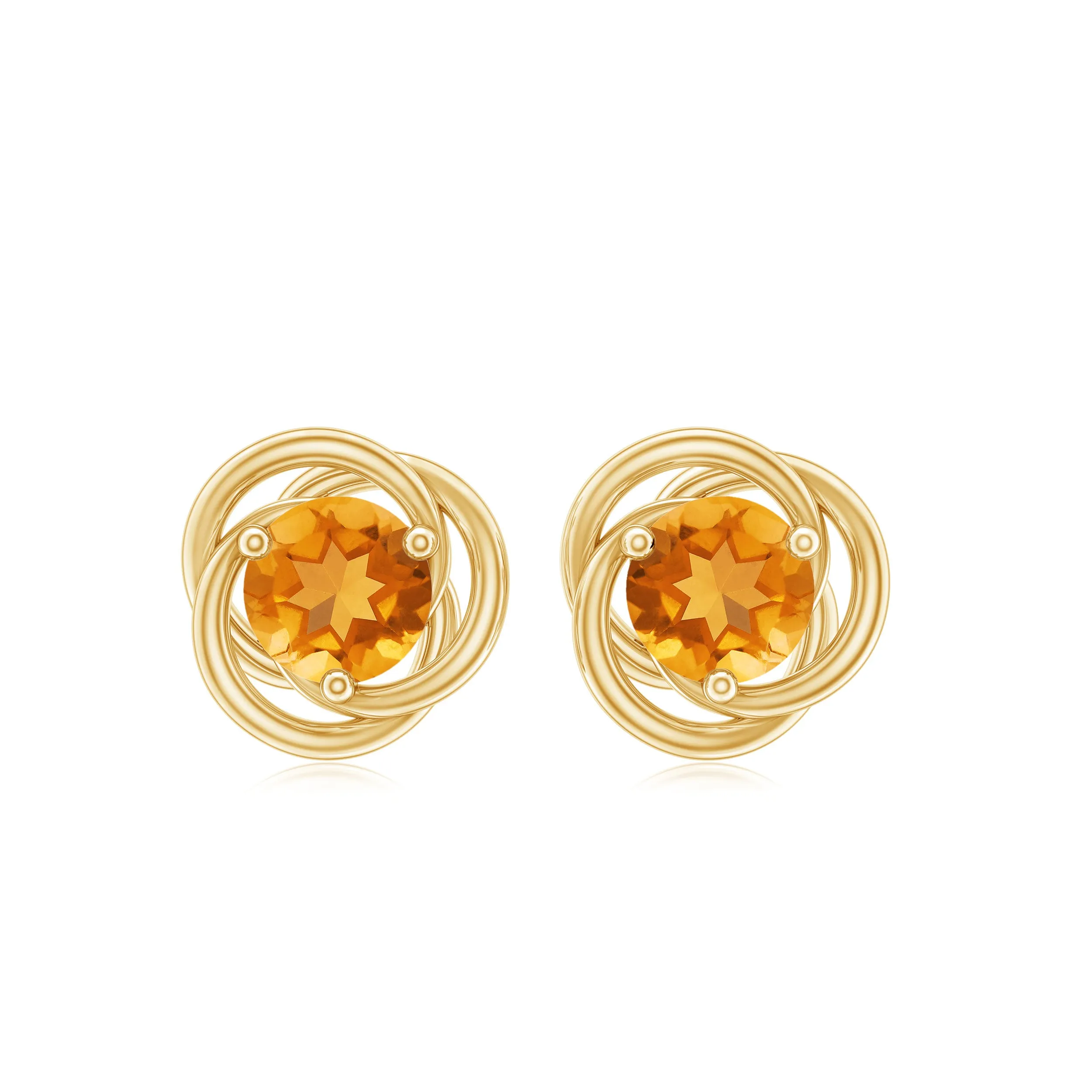 Solitaire Citrine Swirl Stud Earrings in 3 Prong Setting