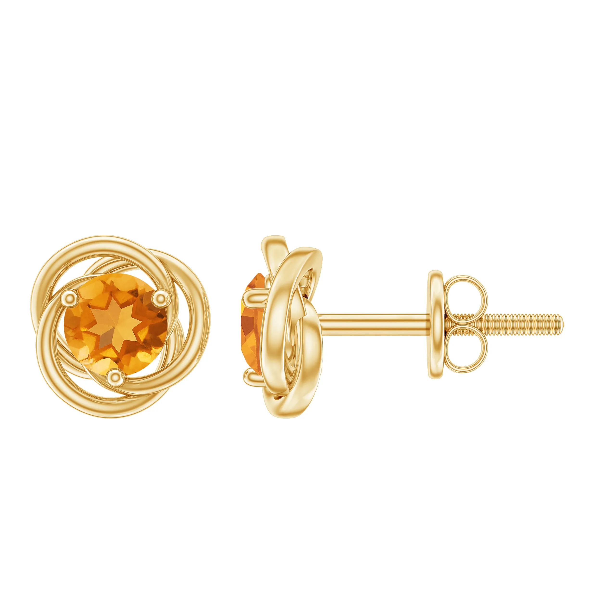 Solitaire Citrine Swirl Stud Earrings in 3 Prong Setting