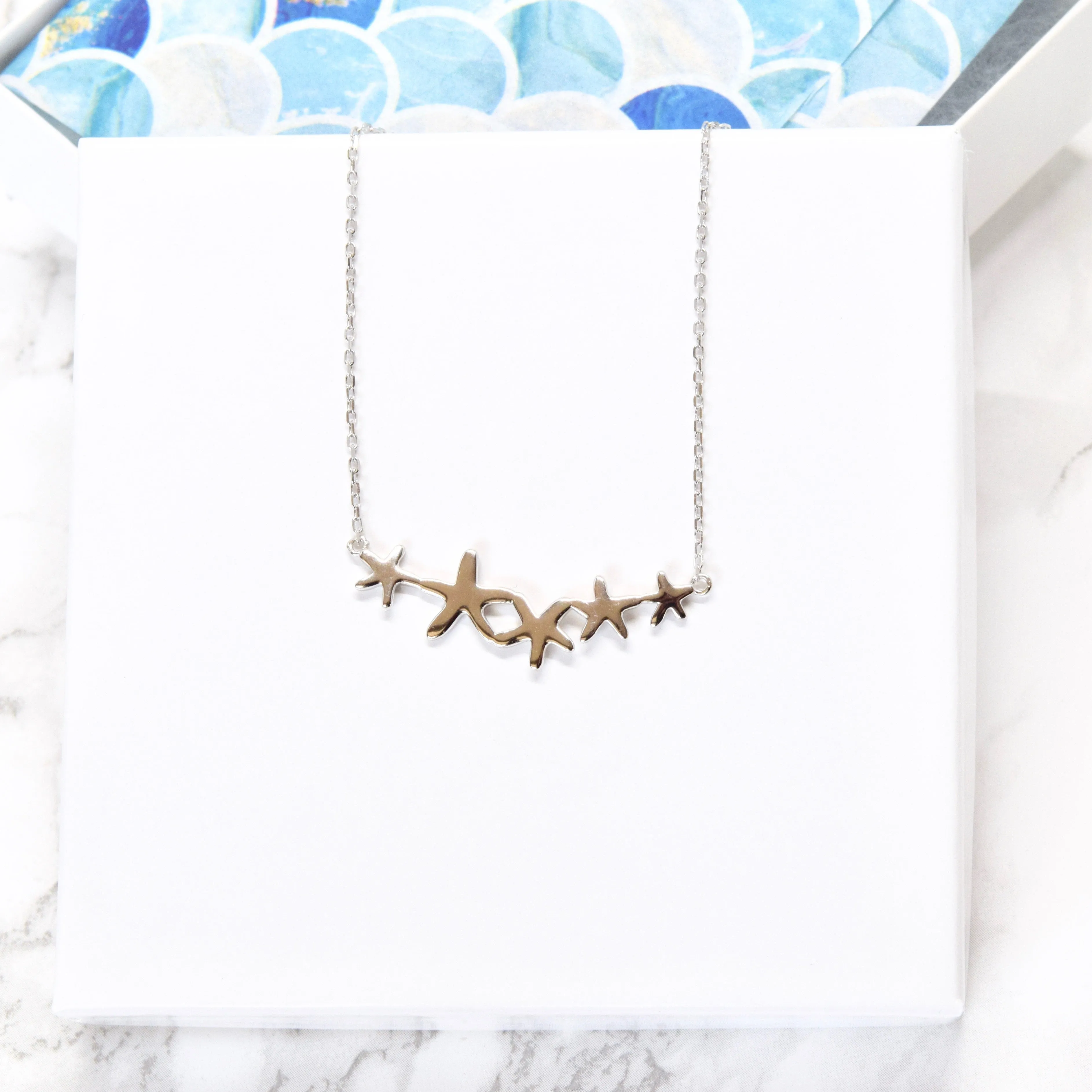 Starfish Cluster Sterling Silver Pendant Necklace