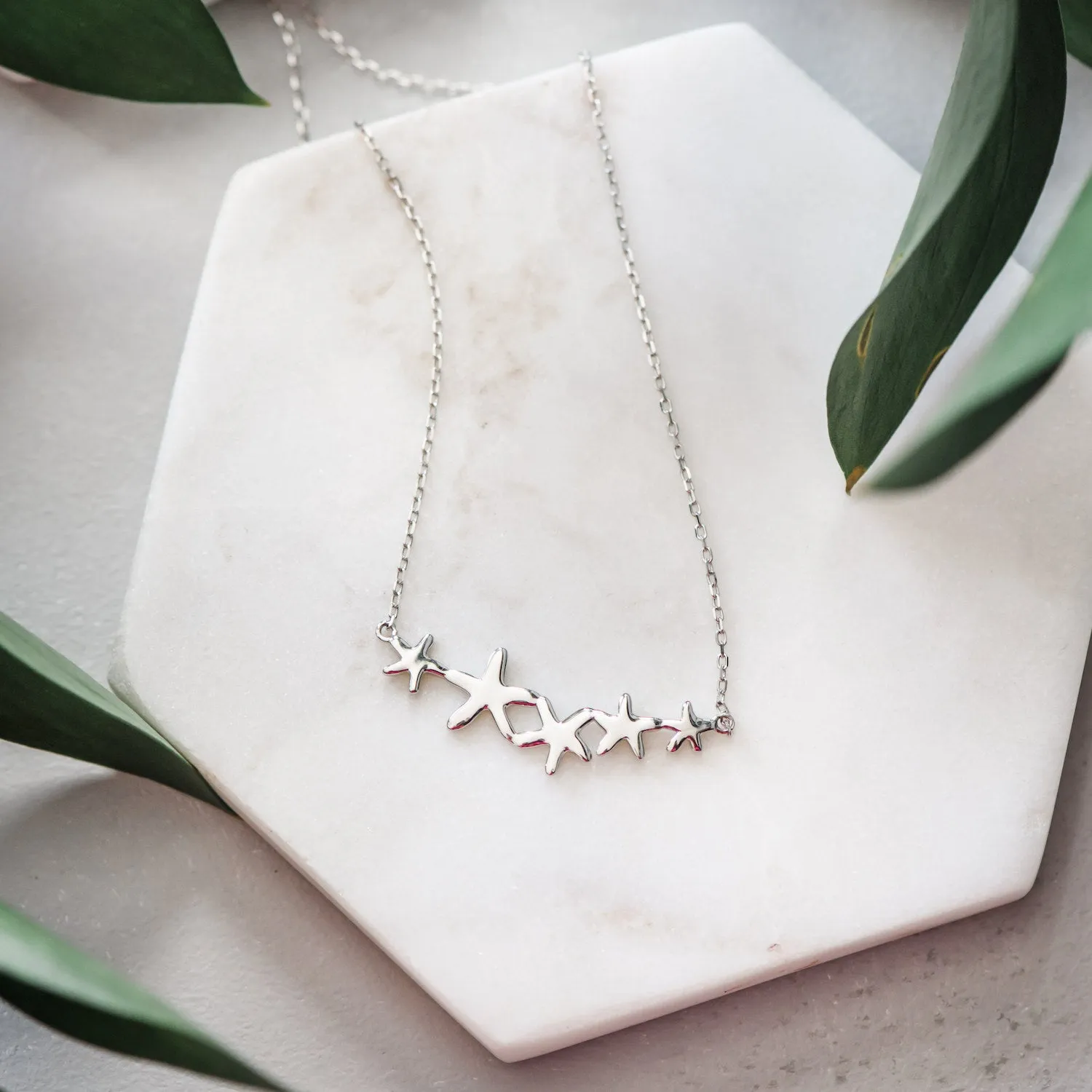 Starfish Cluster Sterling Silver Pendant Necklace