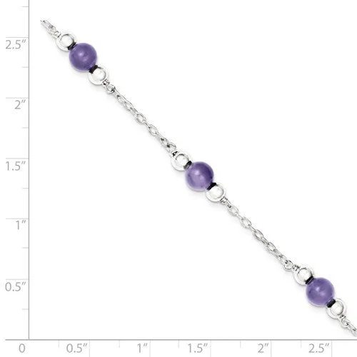 Sterling Silver 9inch Lavender Natural Jade Bead Anklet