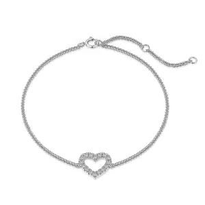 Sterling Silver Adjustable Outline Heart Bracelet