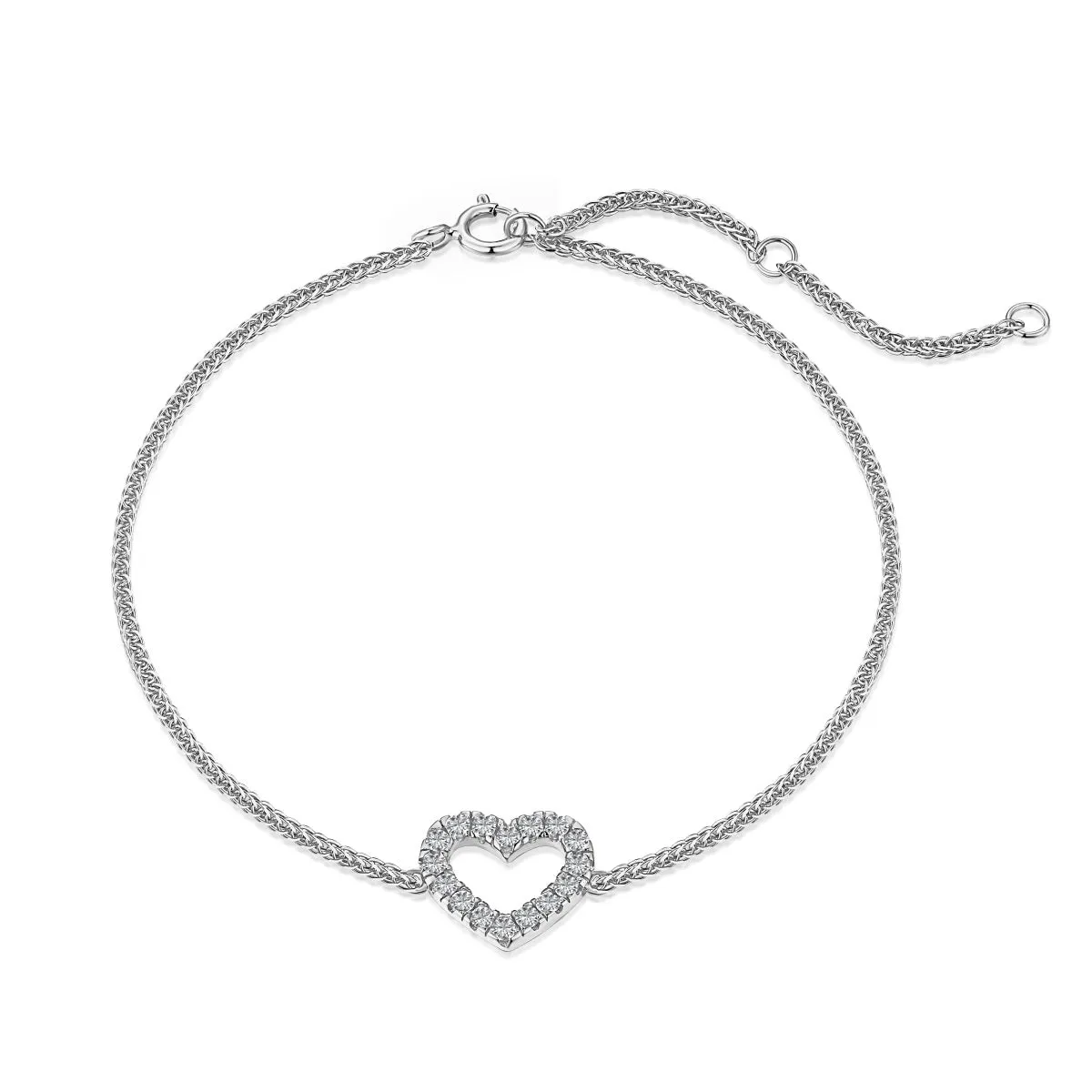 Sterling Silver Adjustable Outline Heart Bracelet