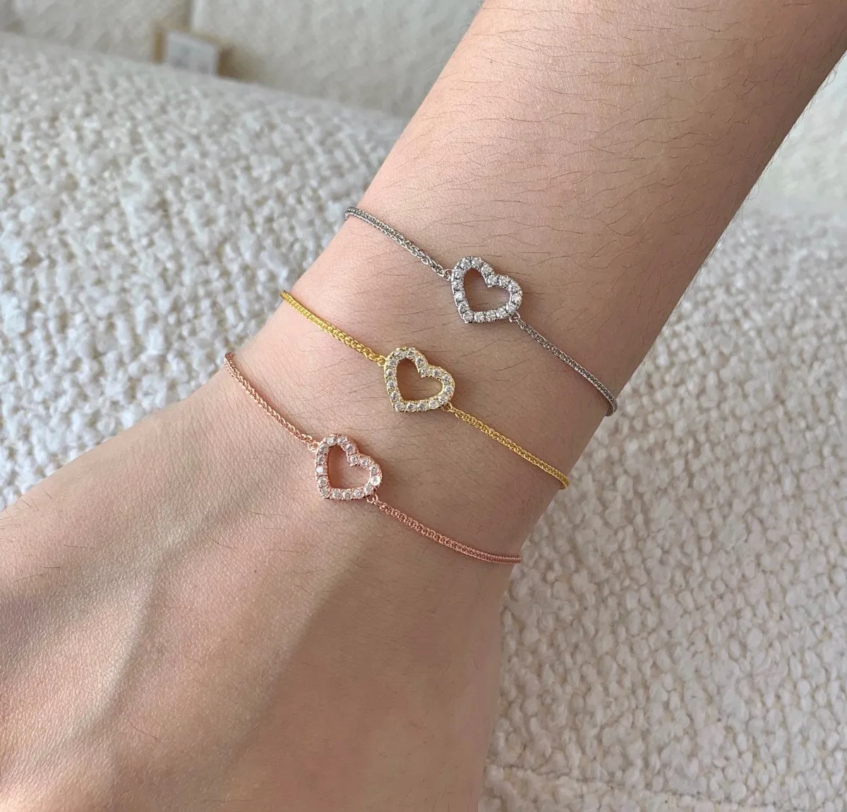 Sterling Silver Adjustable Outline Heart Bracelet
