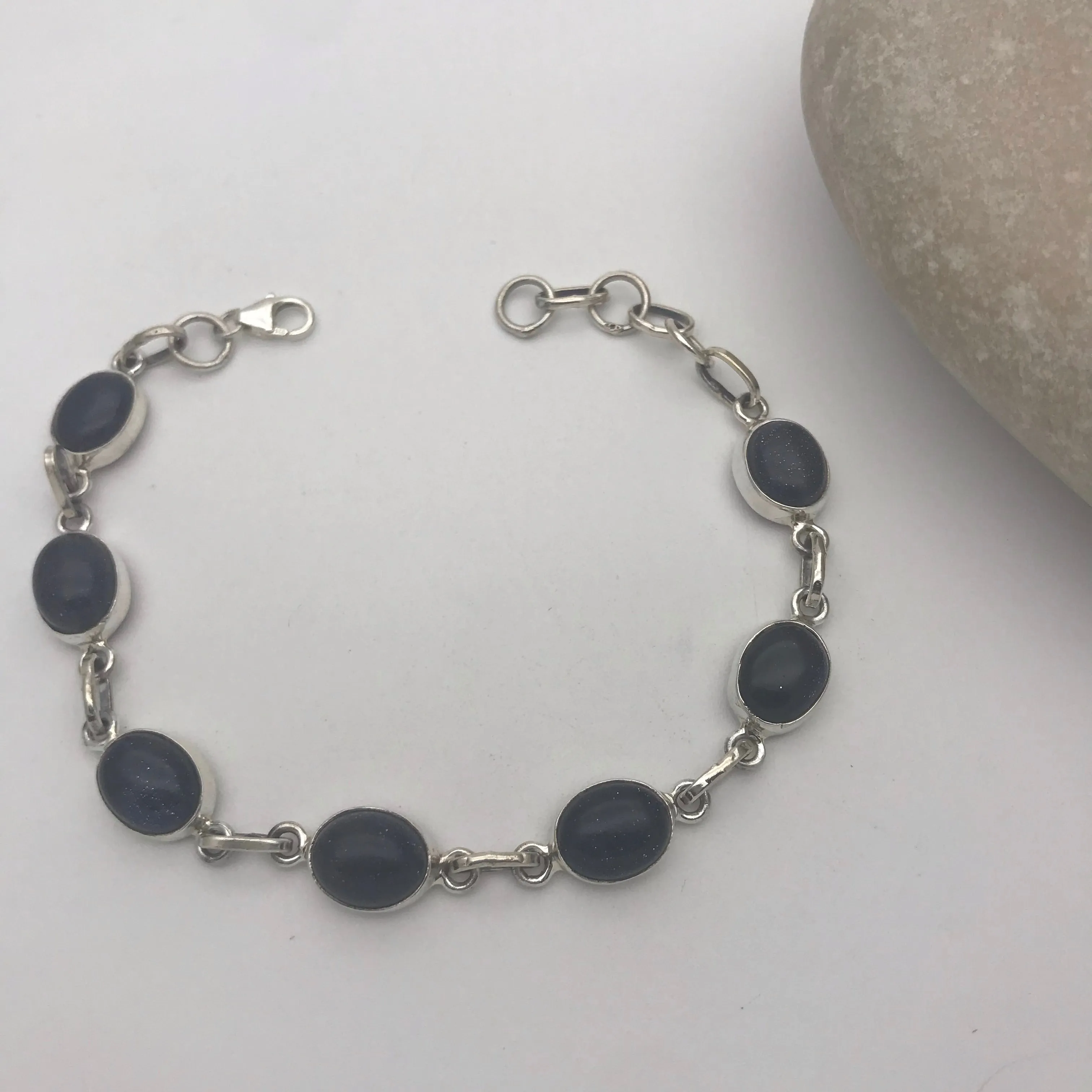 Sterling Silver Semi precious black stone bracelet