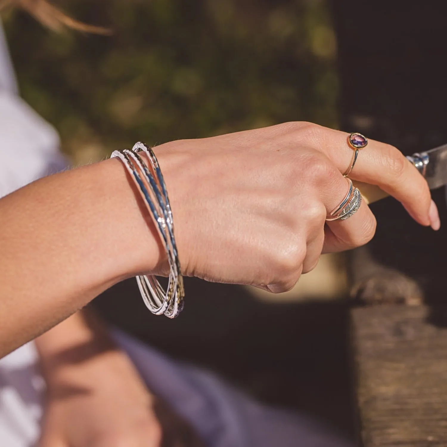 Sterling Silver Triple Hammered Bangle