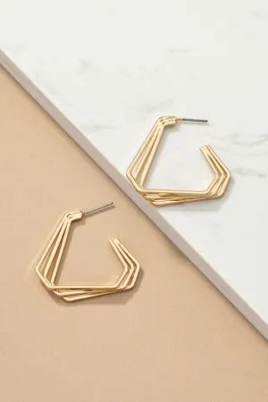 Three layer geo shape hoop overlapped earrings