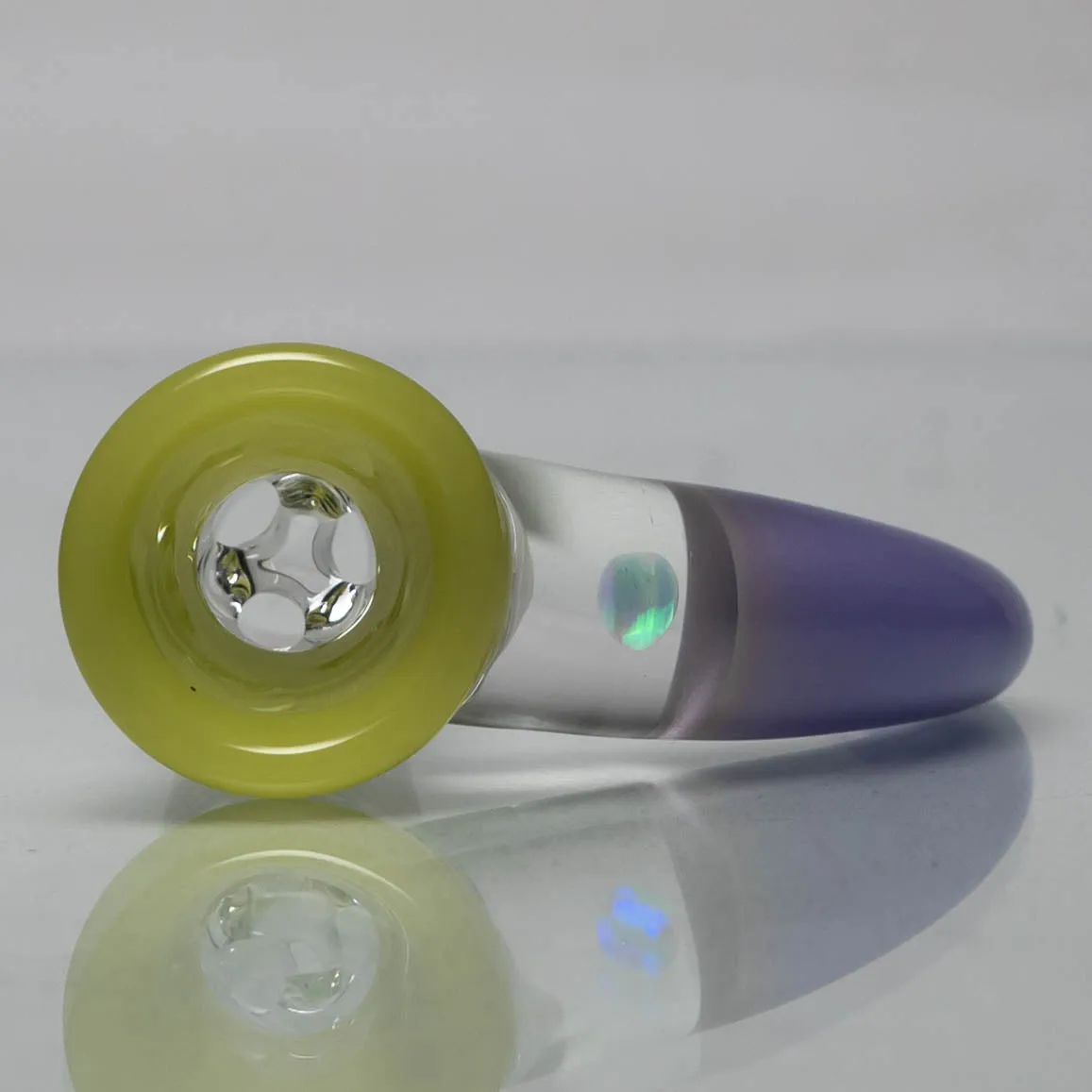 Unity Glassworks - 3 Hole Opal Horn Slide - 14mm - CFL Yoshi & Purple Satin