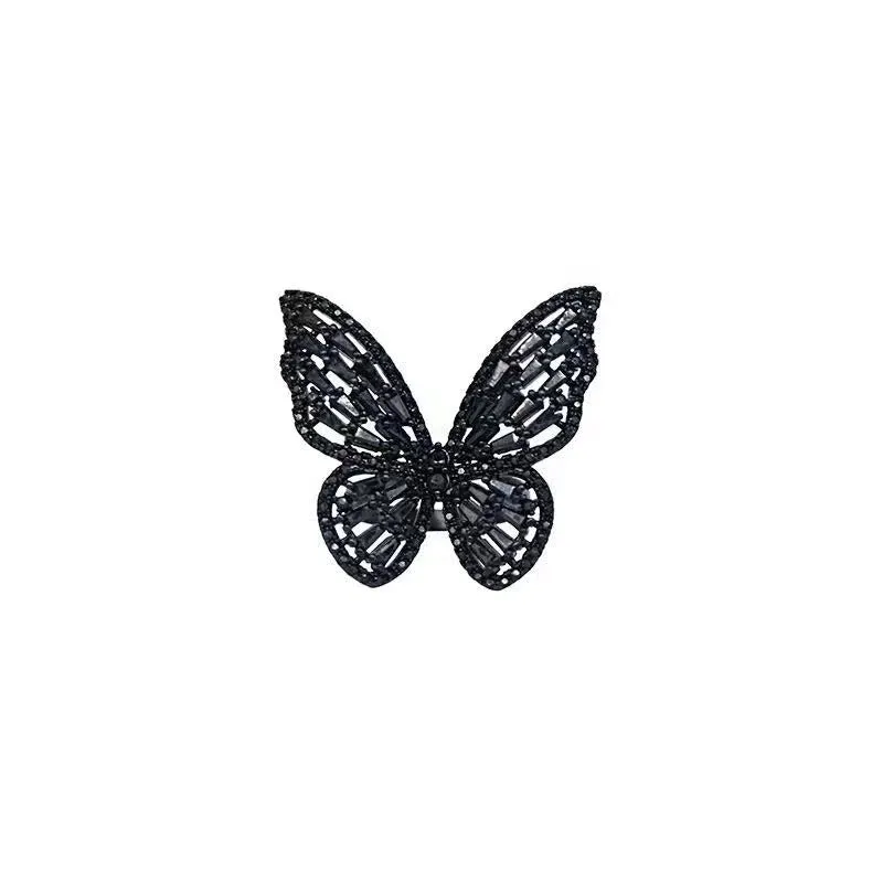 Whimsical Zircon Adorned Black Butterfly Rings