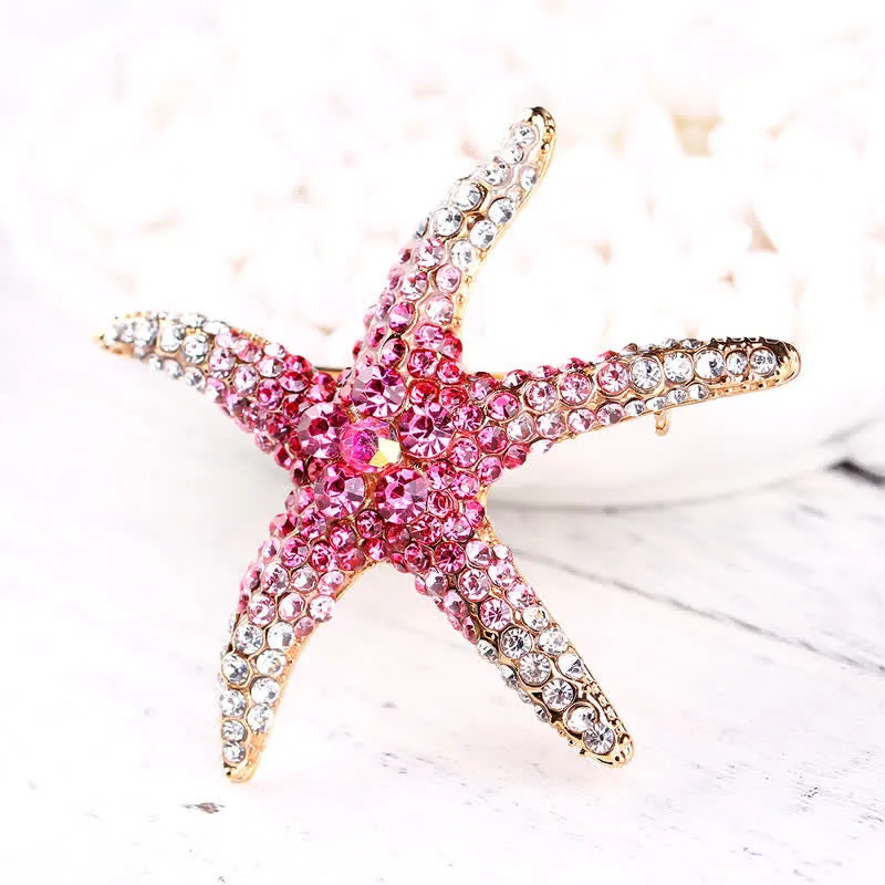 Women's Sparkling Starfish Rhinestone Brooch